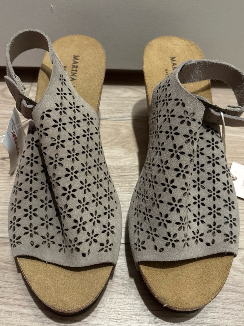 Marina Luna Taupe Floral Cutout Slingback Sandals